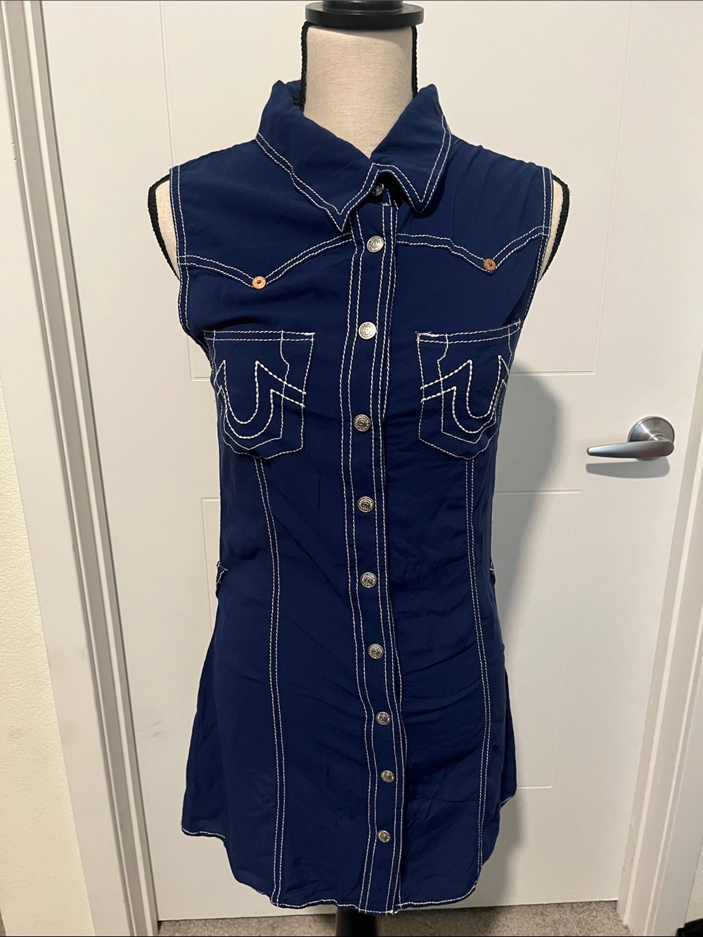 True Religion Swim Wear Blue Button Cover Up Beach Pool Boat Vacation Resort